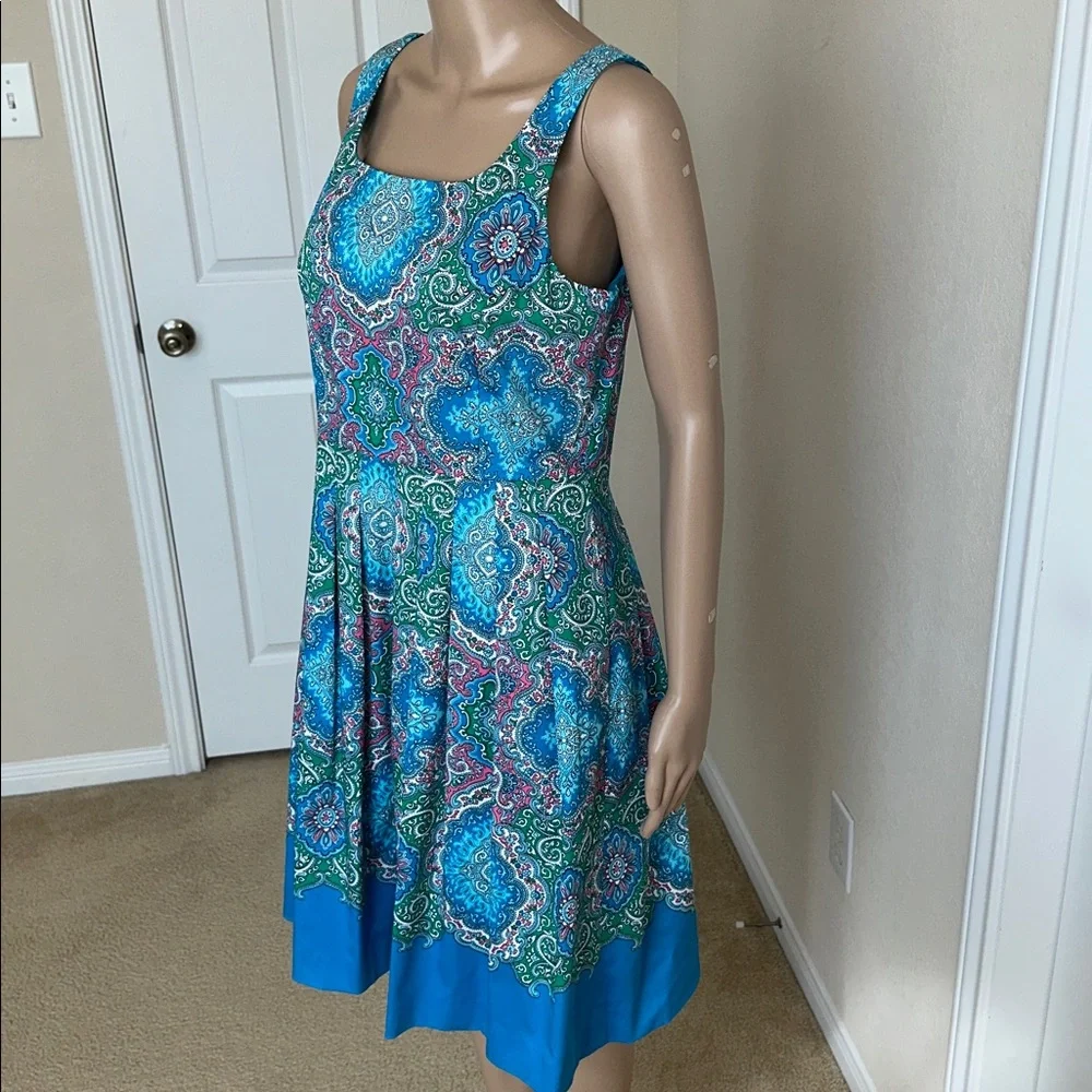 NWT  TALBOT Vibrant Blue and Green Paisley Midi Dress Size 6P - Picture 3 of 12
